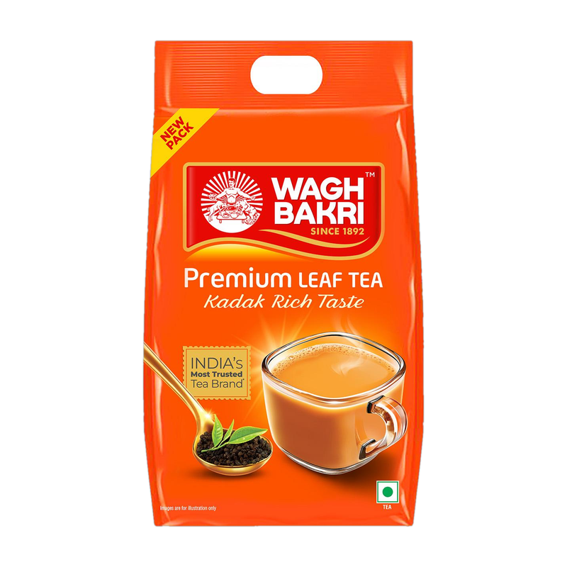 Waghbakri Premium Assam Leaf Tea Bold, Aromatic Kadak Chai Tea Pouch (Plain cha)