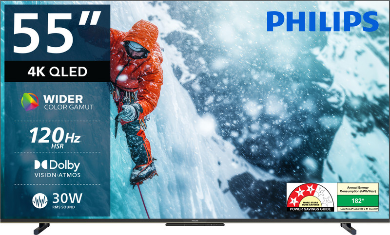 Philips 138 Cm 55 Inch Qled Ultra Hd 4k Smart Google Tv Dolby Vision |30w Dolby Atmos | 120hz Refresh Rate | Hdr 10+ |wider Colour Gamut | Ultra Narro