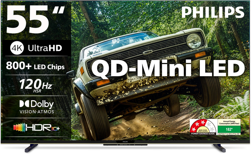 PHILIPS 138 cm (55 inch) Ultra HD (4K) Mini LED Smart Google TV 2025 Edition with Local Dimming Dolby Vision & HDR10+ 36W Dolby Atmos 120Hz Game Accel