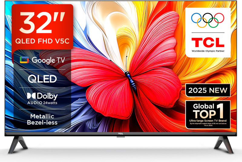 Tcl V5c 80 Cm 32 Inch Qled Full Hd Smart Google Tv 100% Color Volume Plus | 24w Dolby Audio | Google Assitant | Chromecast Built- | Slim Design