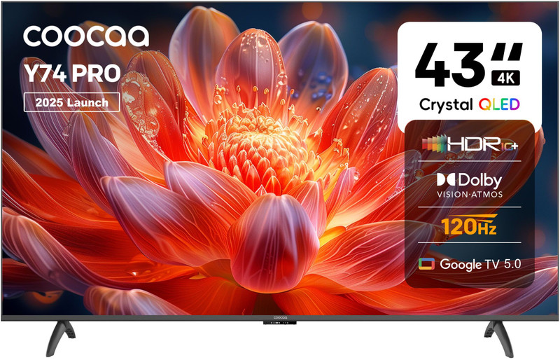 Coocaa Y74 Pro 108 cm (43 inch) QLED Ultra HD (4K) Smart Google TV with Dolby Vision & Dolby Atmos| 120Hz Game Accelerator| ALLM| MEMC| Wide Colour Ga