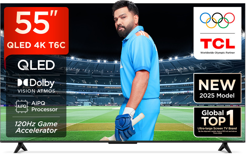 tcl t6c 139 cm 55 inch qled ultra hd 4k smart google tv hdr 10 dolby vision atmos 24w 120 hz game accelerator dlg metallic bezel less
