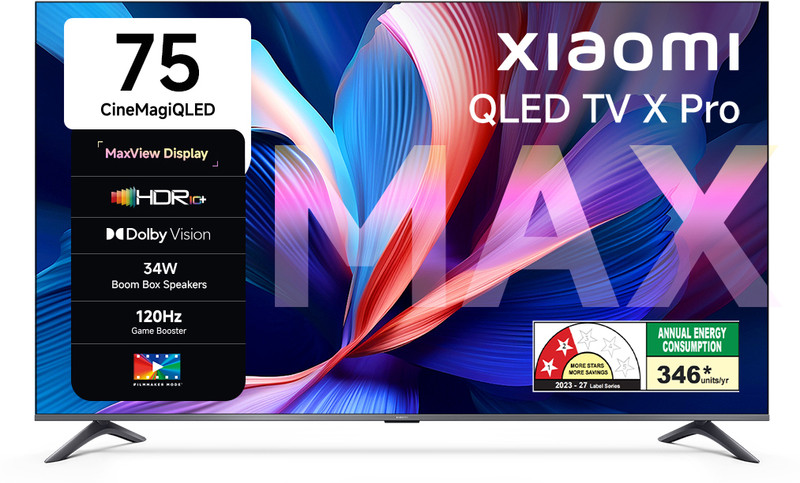 XIAOMI X Pro Series 189.3 cm (75 inch) QLED Ultra HD (4K) Smart Google TV 2026 Edition with MaxView Display | 34W Dolby Audio | Filmmaker Mode | HDR10