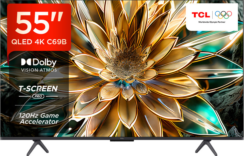 TCL C69B 139 cm (55 inch) QLED Ultra HD (4K) Smart Google TV with Dolby Atmos 35W, ONKYO 2.1ch Subwoofer (55C69B)