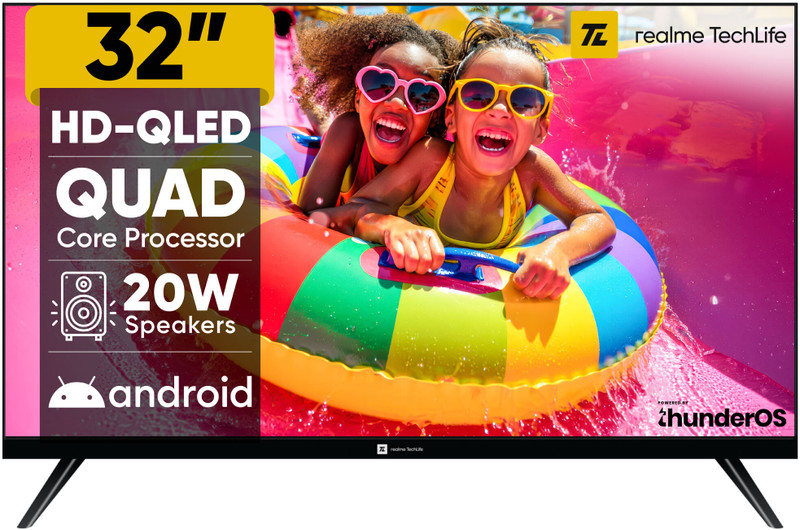 realme TechLife 80 cm (32 inch) QLED HD Ready Smart Android TV 2025 Edition (32HDSQRAWTQ)