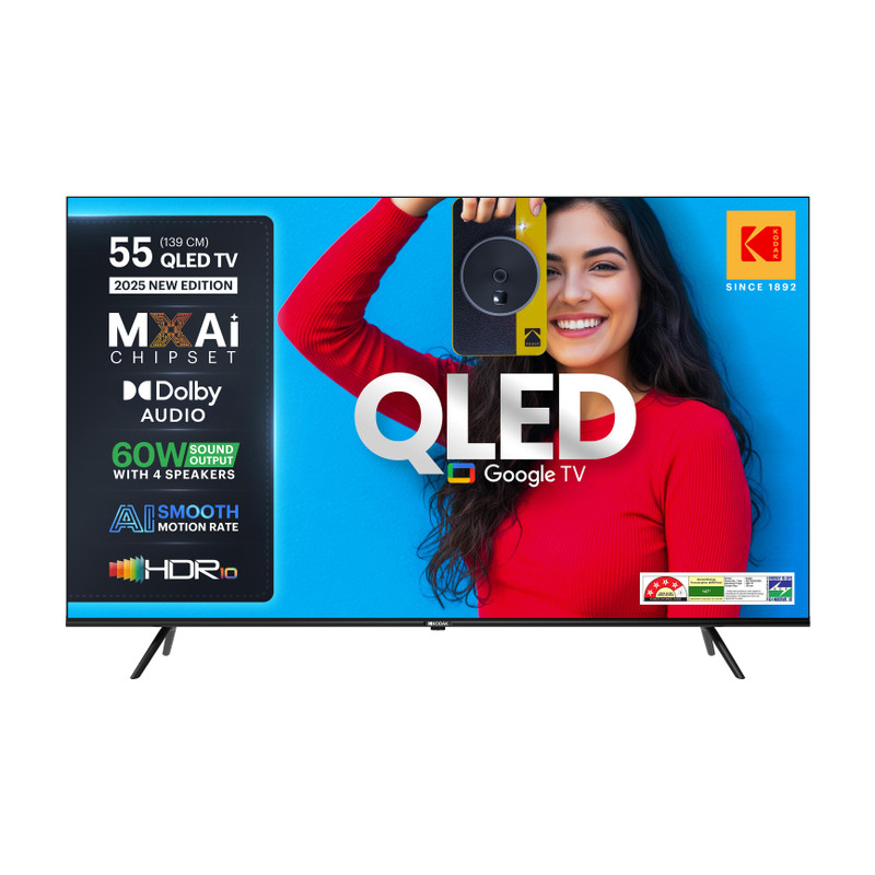 KODAK Matrix 139 cm (55 inch) QLED Ultra HD (4K) Smart Google TV with 60W Sound Output | 4 Speaker | 550 Nits Brightness | HDR 10 with WCG | Dolby Atm