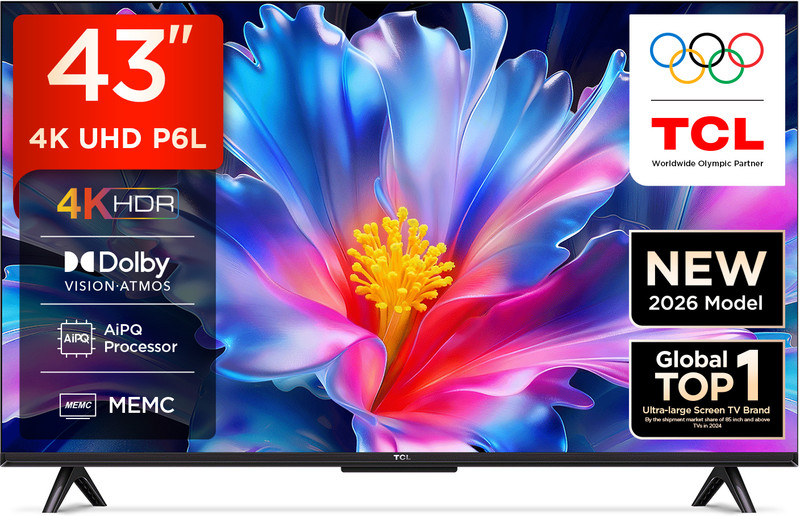 P6L 108 cm (43 inch) Ultra HD (4K) LED Smart Google TV 2026 Edition with MEMC Dolby Vision-Atmos AipQ Processor Game Master HVA Panel & Metallic Bezel