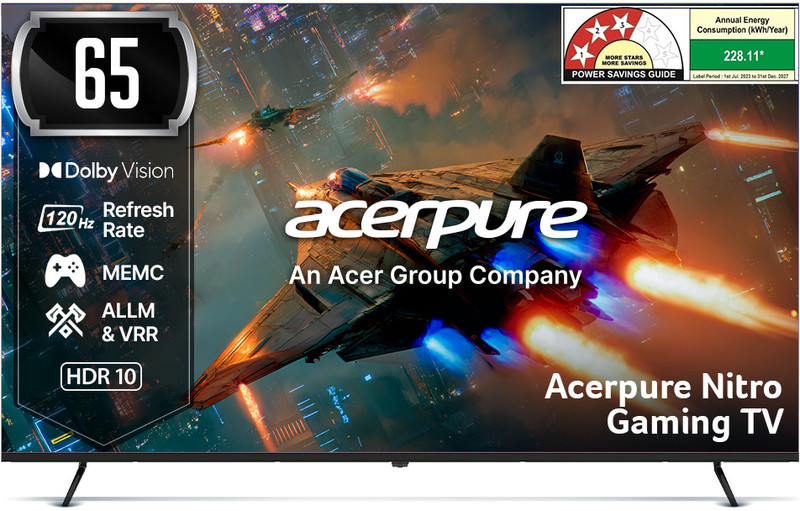 acerpure Nitro 164 cm (65 inch) QLED Ultra HD (4K) Smart Google TV with 120 Hz GTV 5.0 |Android 14 |Dolby Vision & Dolby Atmos|50W Sound|Tuner|Wi-Fi D