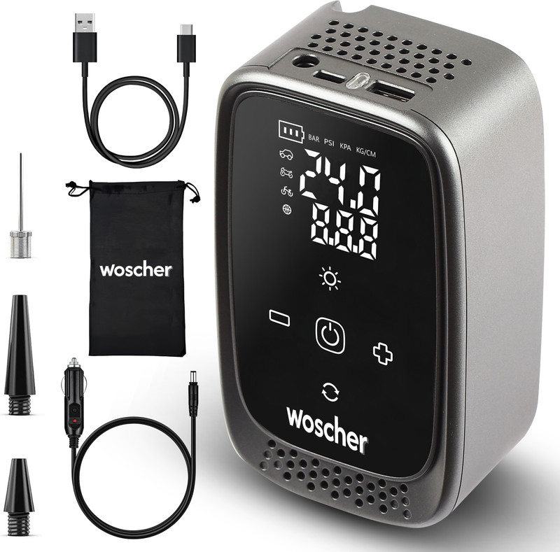 Woscher i23 4500mAh 2in1 Cordless Tyre Inflator 150 psi Tyre Air Pump for Car & Bike (Auto Shut Off, Air Inflator, Air Compressor, Compact, Digital Di