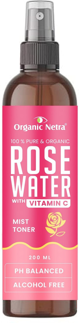 Organic Netra Rose Water Toner With Vitamin C, Hydrates Skin, For Men & Women (200 ml)