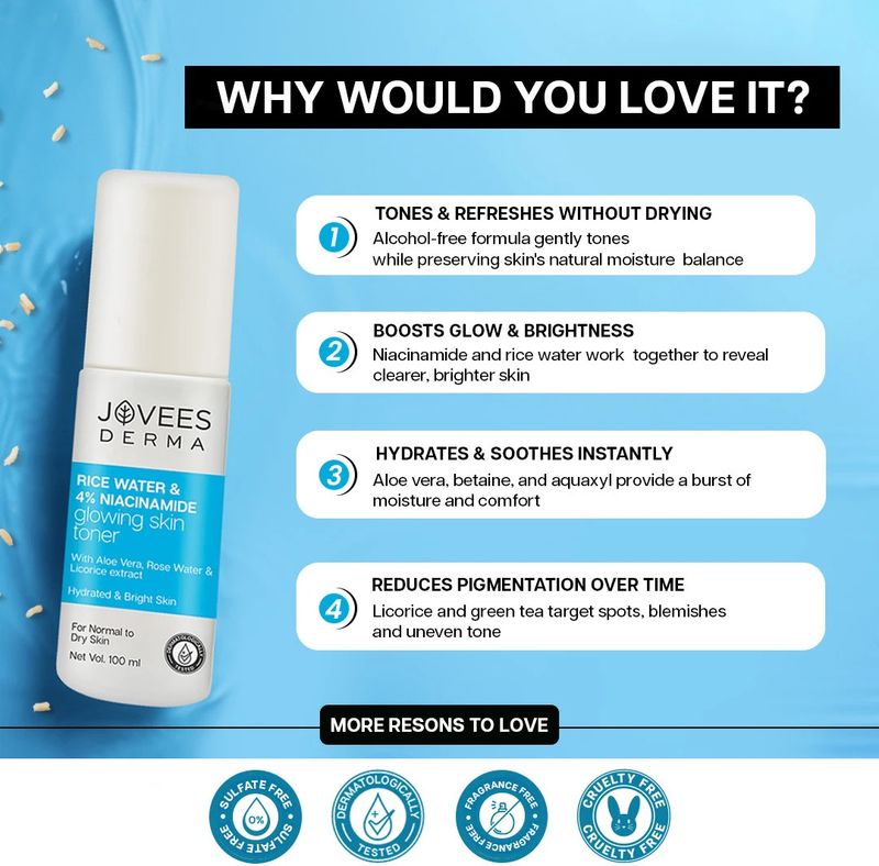 JOVEES Derma Rice Water & 4% Niacinamide Toner 100ml - Image 5