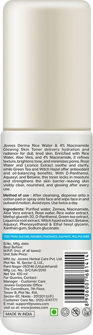 JOVEES Derma Rice Water & 4% Niacinamide Toner 100ml - Image 4