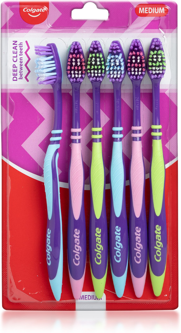 Colgate ZigZag Medium Bristle Multicolour, Compact Brush Head Medium Toothbrush (Pack of 6)