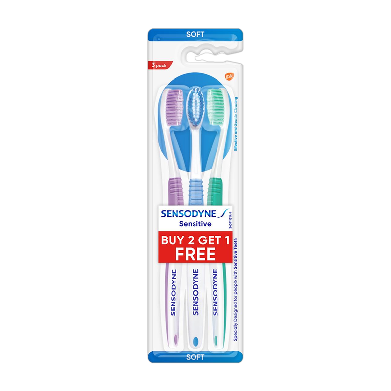 SENSODYNE Sensitive with soft rounded bristles| Soft Toothbrush Pack of 3