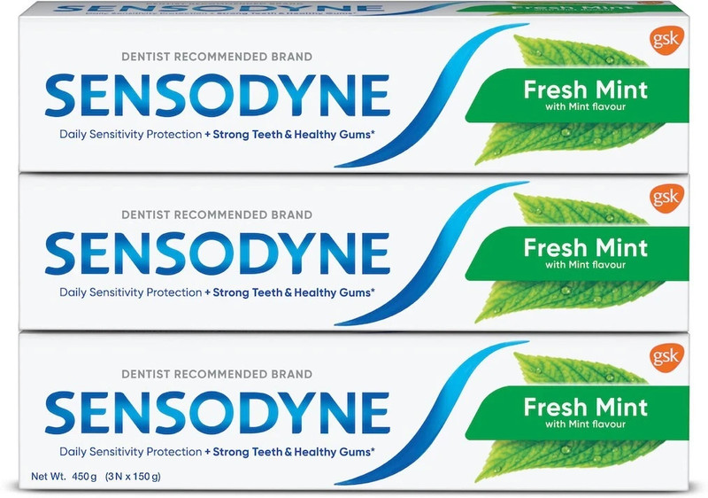 SENSODYNE Fresh Mint Combo for daily sensitivity protection Toothpaste 450 g, Pack of 3