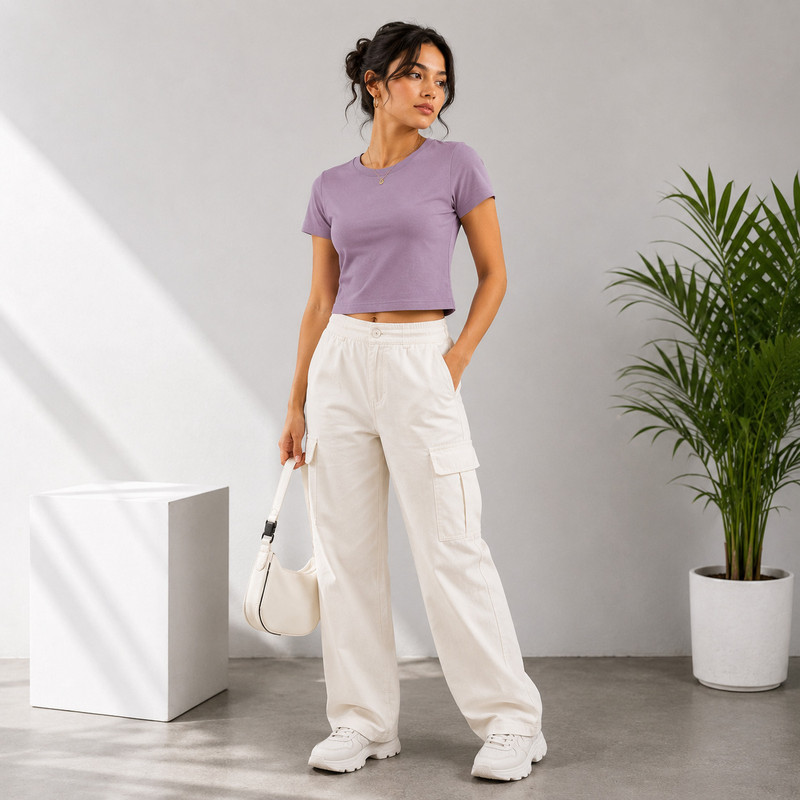 Greyscale Casual Regular Sleeves Solid Women Purple Top view 5