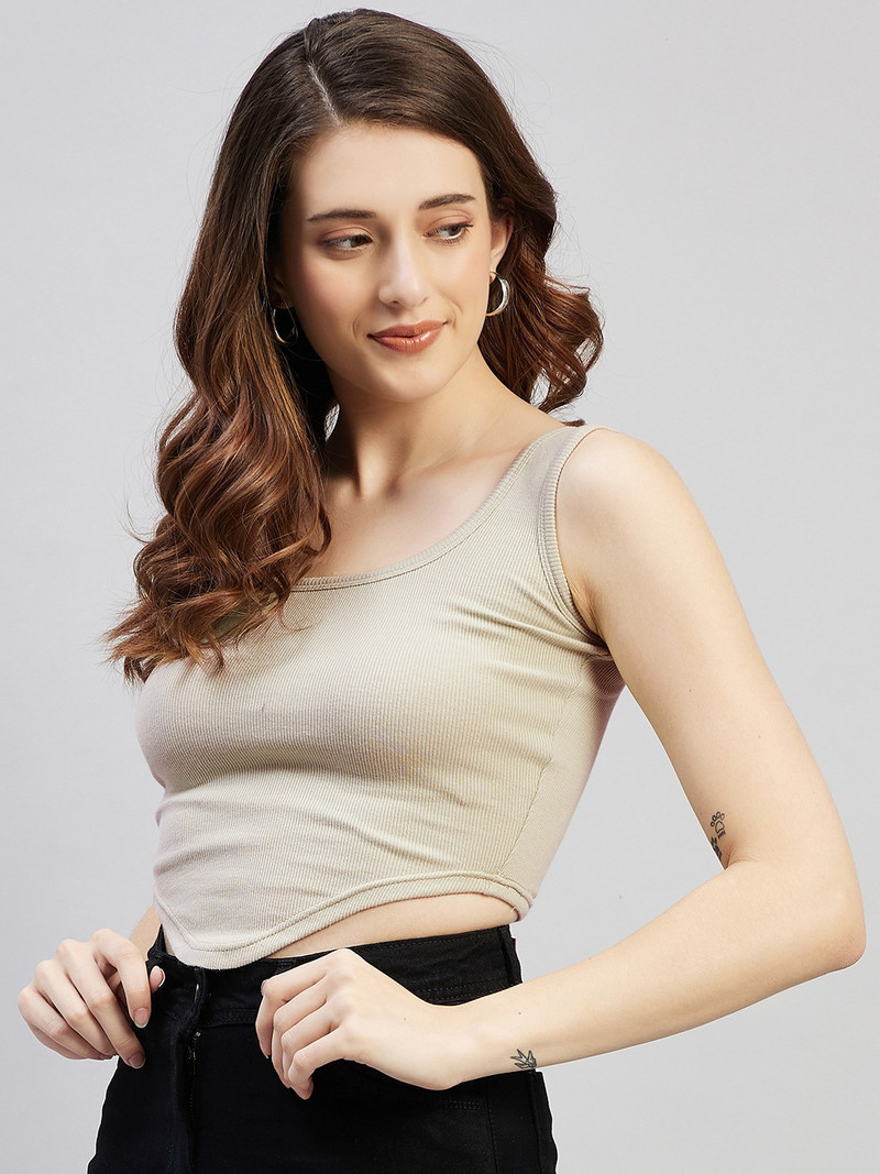 Blinkin Casual Sleeveless Striped Women Beige Top view 5