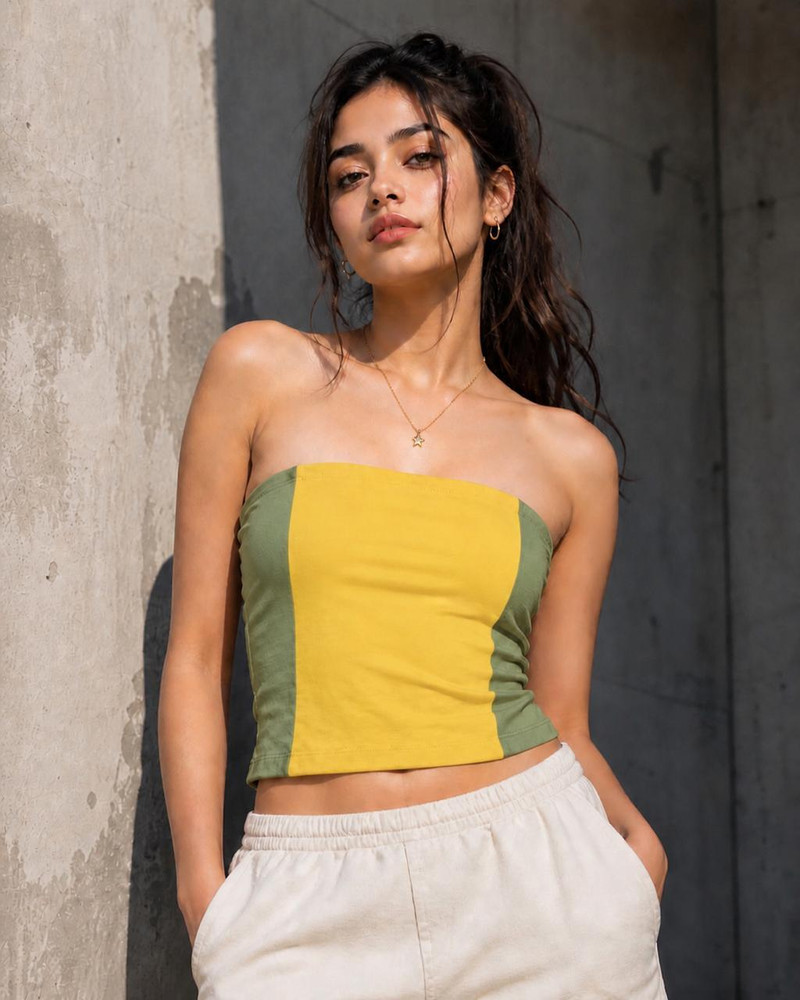 Global Reach Casual Sleeveless Color Block Women Yellow Top view 1