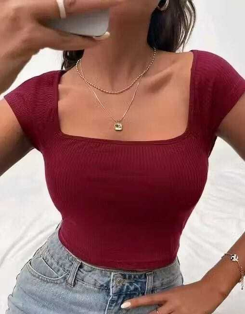 PNGGARMENTS Casual Cap Sleeves Solid Women Maroon Top view 5