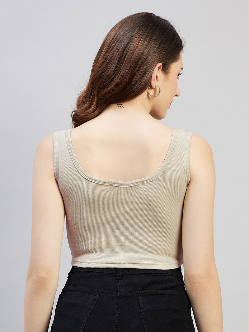 Blinkin Casual Sleeveless Striped Women Beige Top view 3