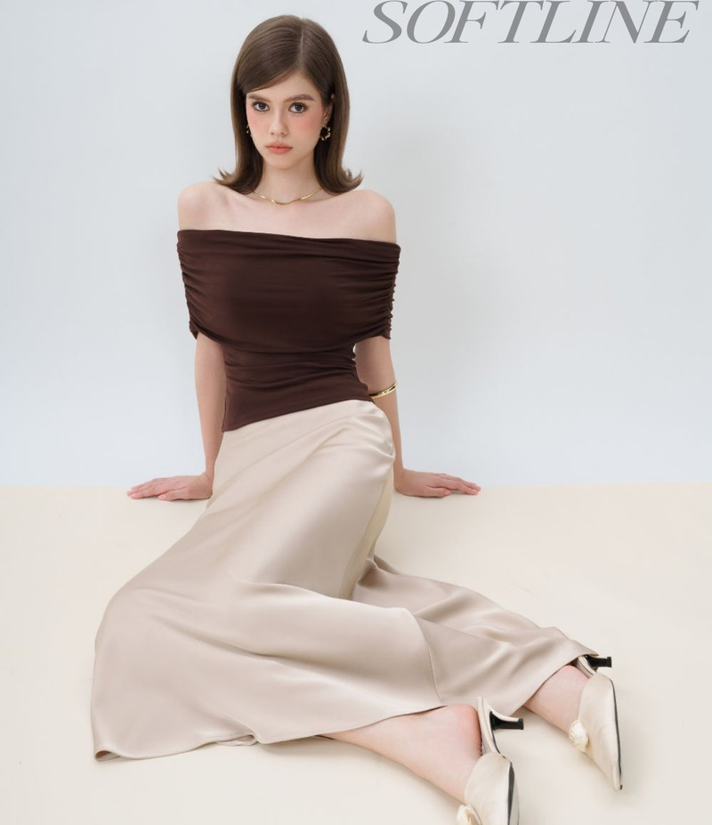 SIGHTBOMB Formal Off Shoulder Sleeve Solid Women Brown Top view 5