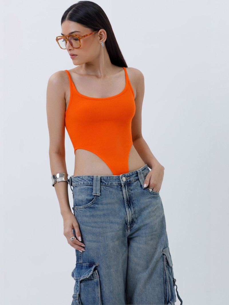 COLOR CAPITAL Casual Sleeveless Solid Women Orange Top view 5