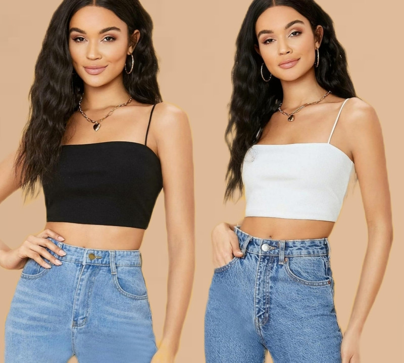 Pack of 2 Casual Shoulder Straps Solid Women Black, White Top view 1
