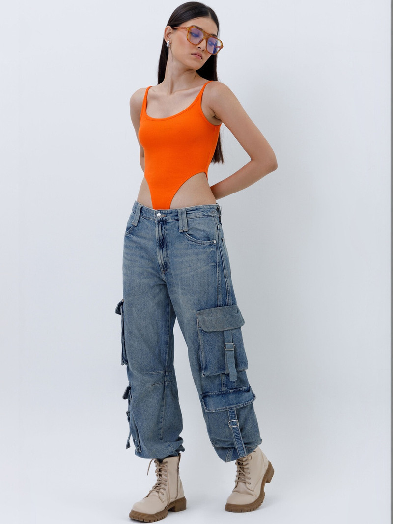 COLOR CAPITAL Casual Sleeveless Solid Women Orange Top view 3