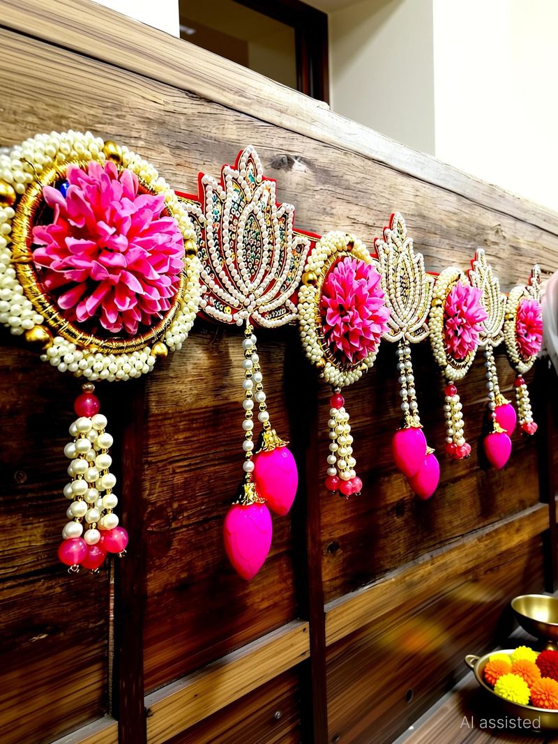 HEGiENES DECORS Beads Lotus With Artificial Flower Hanging Toran - Image 2