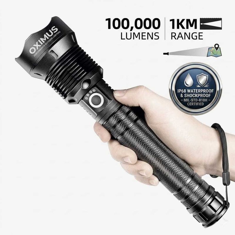 Oximus 100000 Lumens Tactical Flashlight - Image 2