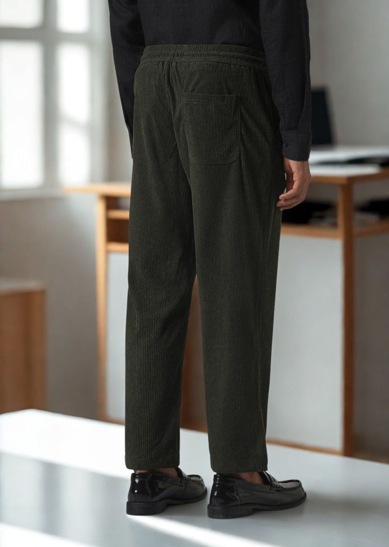INDICLUB Men Dark Green Corduroy Trousers - Image 4