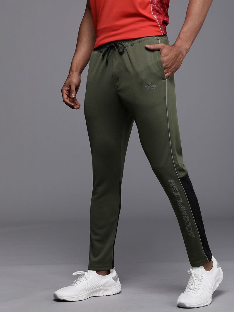 WROGN Men Olive Colorblock Track Pants - Image 4