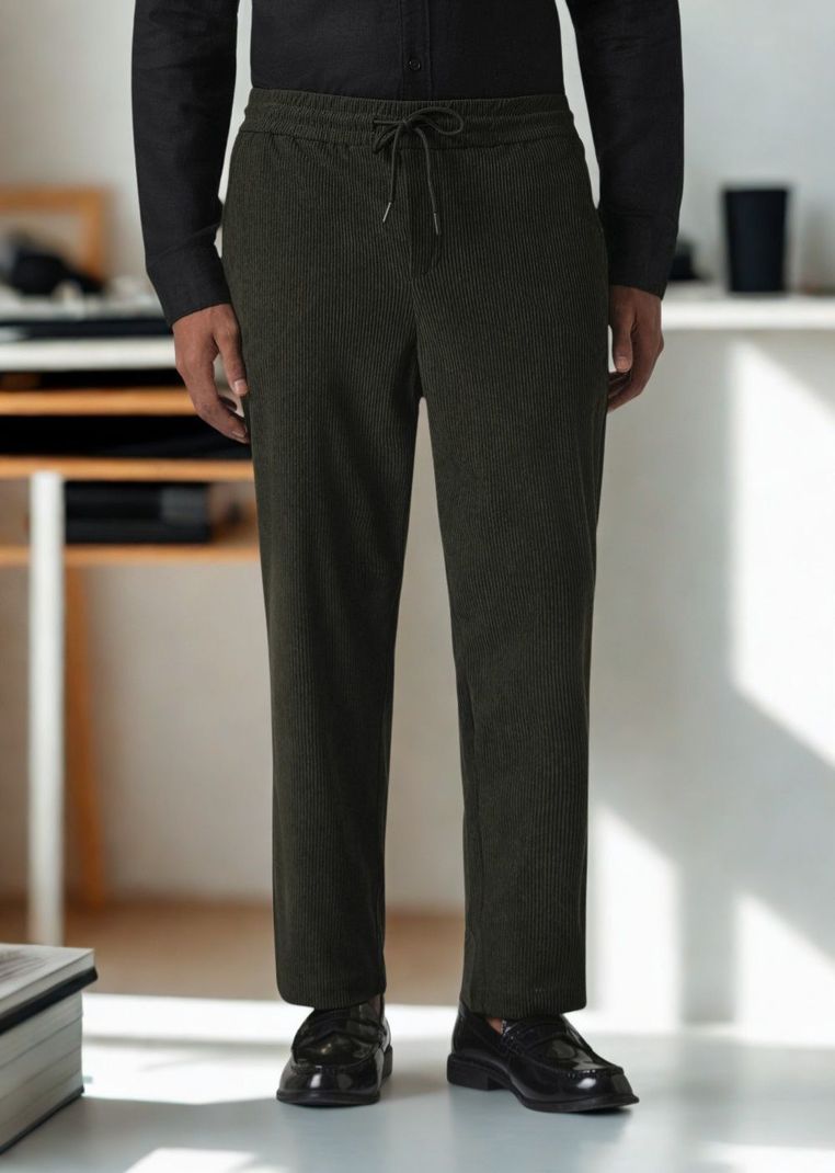 INDICLUB Men Dark Green Corduroy Trousers - Image 6