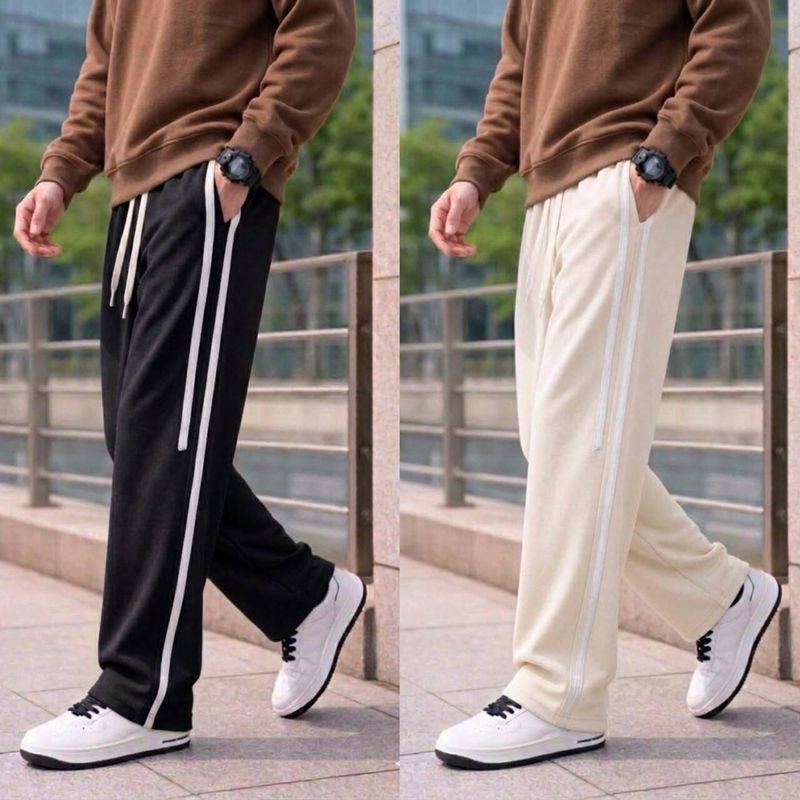 KEESUN Men's Striped Track Pants (Beige, Black, Pack of 2) - Image 5