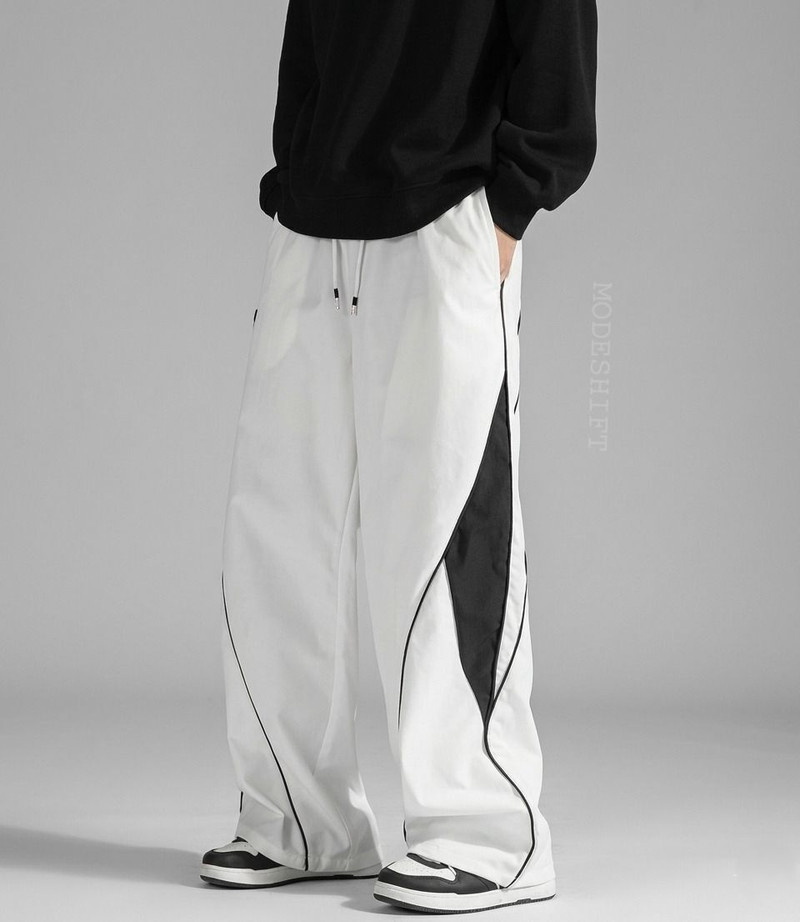 MODESHIFT Men Striped White, Black Track Pants