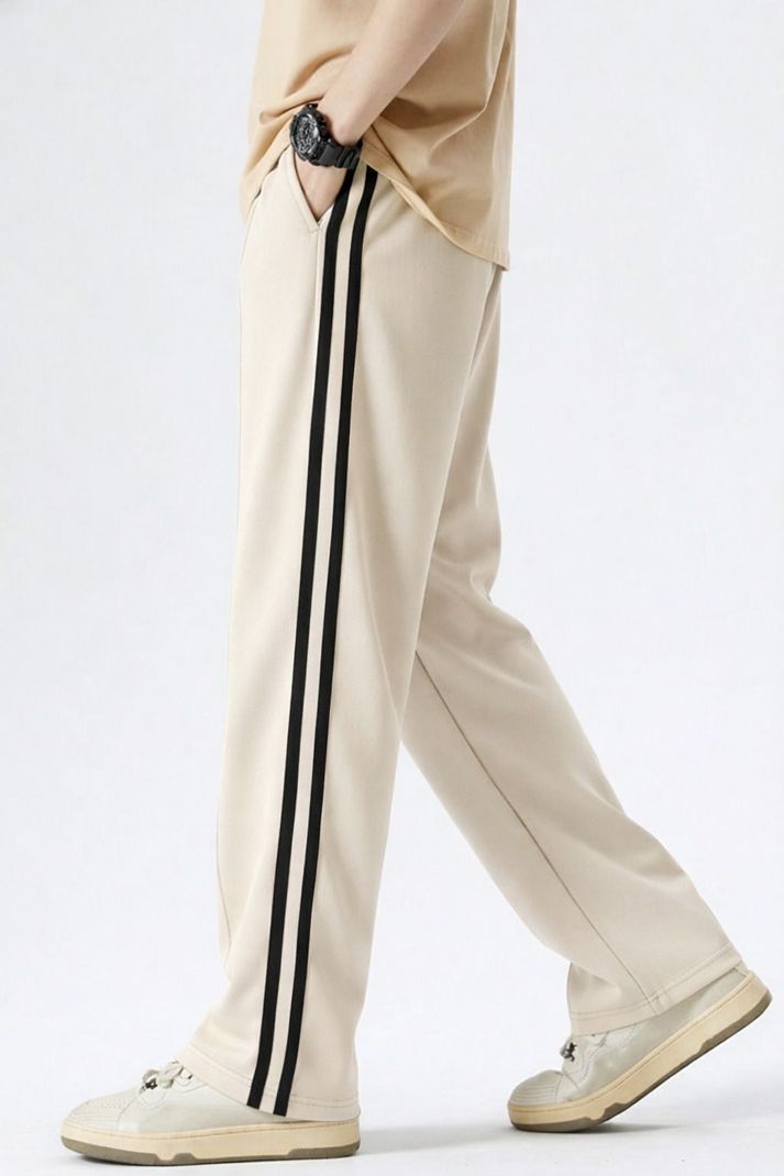 NFTrenzify Men Striped Beige Track Pants - Image 4