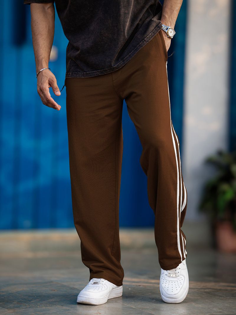 FOXTER Men Striped Brown Track Pants - Image 6