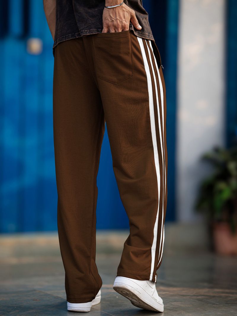 FOXTER Men Striped Brown Track Pants - Image 5