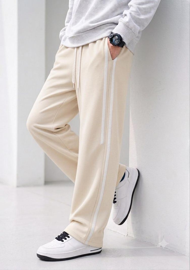 KEESUN Men's Striped Track Pants (Beige, Black, Pack of 2) - Image 6