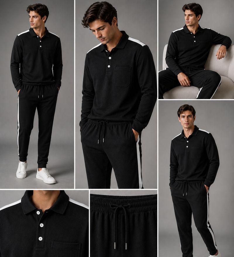Lookberry Men Black Striped Night Suit Set - Image 3