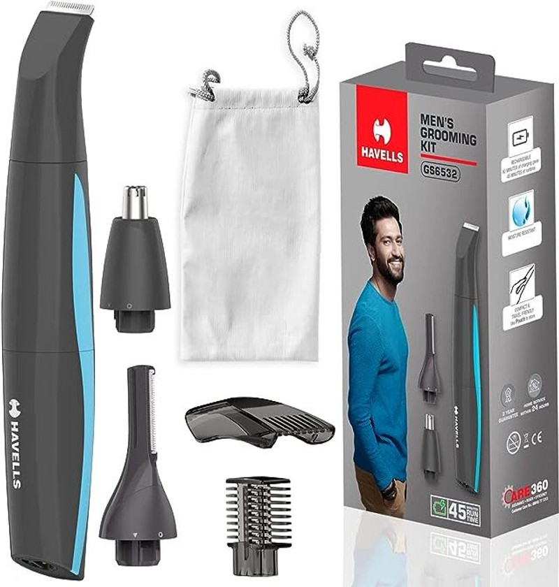 HAVELLS GS6532 5-in-1 Men's Grooming Kit with Protective Combs, Rechargeable Grooming Kit 45 min Runtime 4 Length Settings