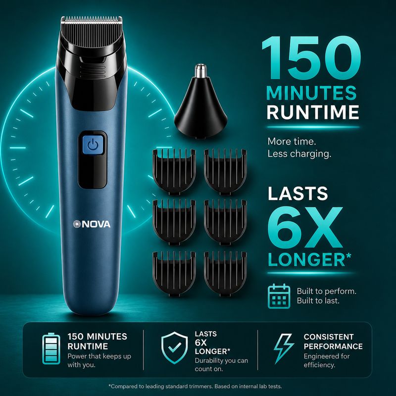 NOVA NG 1142 Trimmer 150 min Runtime 7 Lengths Blue - Image 4