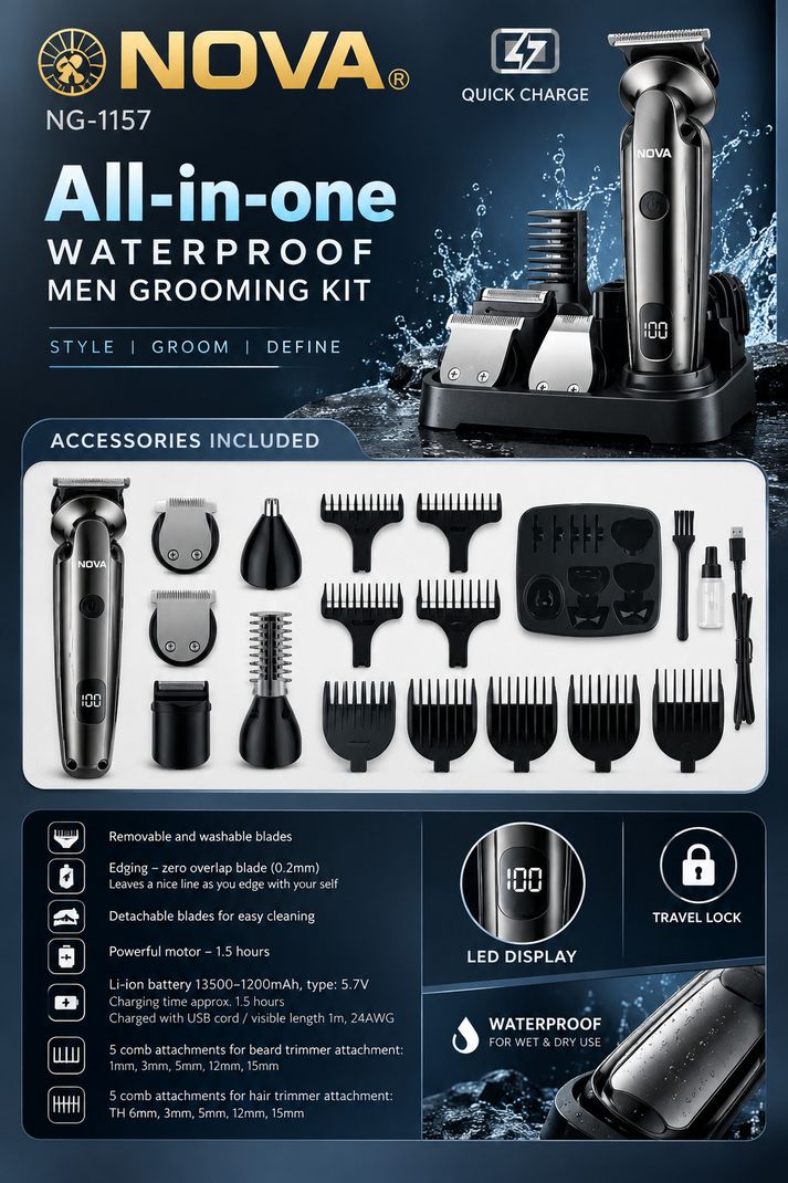 NOVA NG 1157 Waterproof Trimmer 180 min Runtime - Image 5