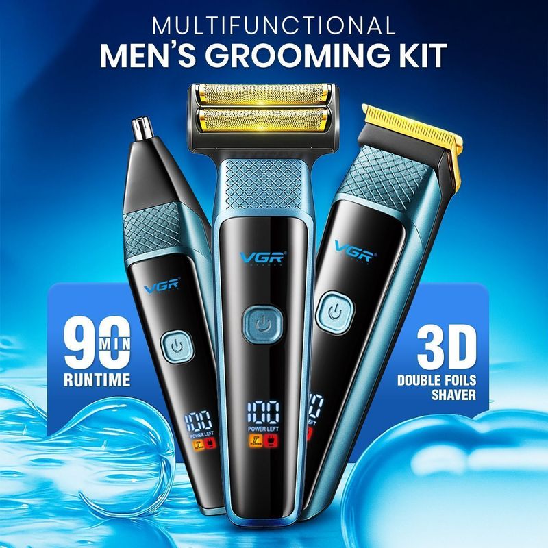 VGR VL-366 Multipurpose 3-in-1 Grooming Kit: Beard Trimmer, Shaver & Nose Trimmer રનàªàª¾àªàª®: 90 min Trimmer ફà«àª° પà«àª°à«àª·à« પà«àª°à«àª·à« પà«àª°à«àª·à« (વાદળà«) - Image 3