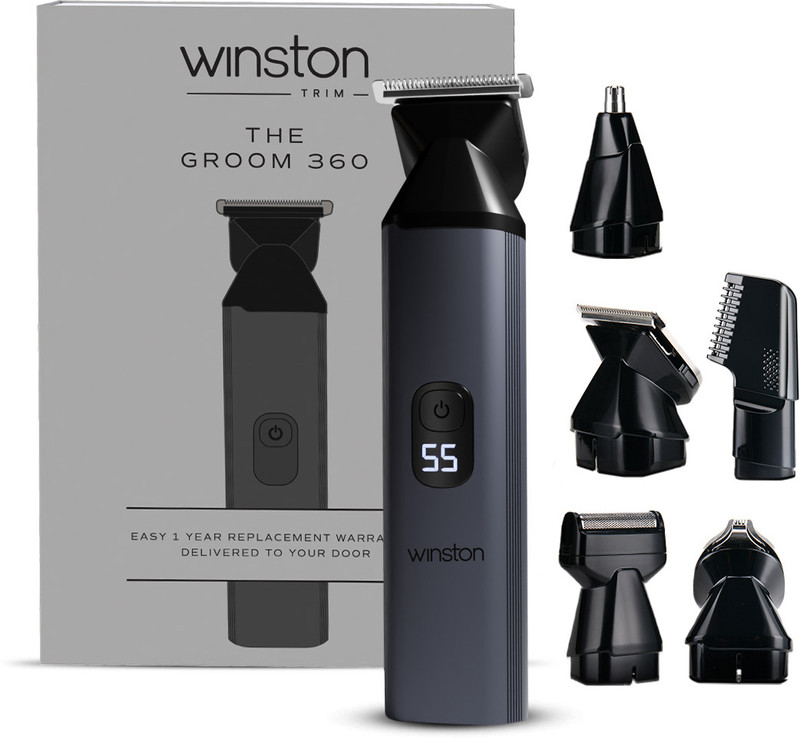 Winston 6 in 1 Full Body Trimmer for Men - Groom 360 Fully Waterproof Grooming Kit 180 min  Runtime 6 Length Settings Black