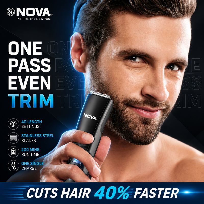 NOVA NHT 1058 Fully Waterproof Trimmer, 200 Min Runtime, Grey - Image 6
