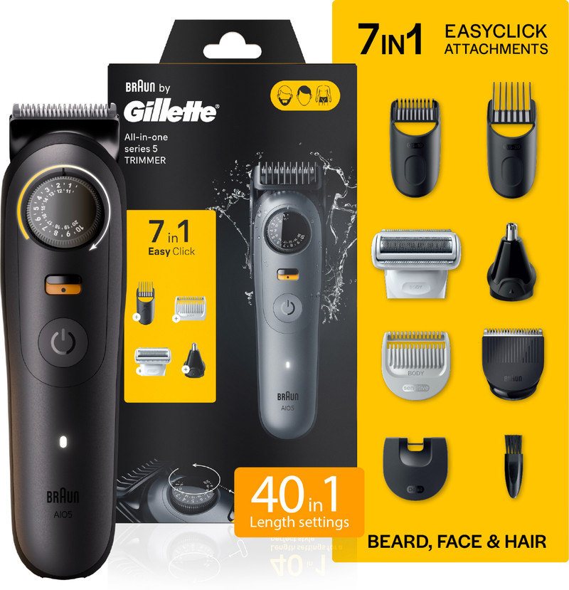 Gillette AIO5 Trimmer 120 min Runtime 40 Length Settings Black
