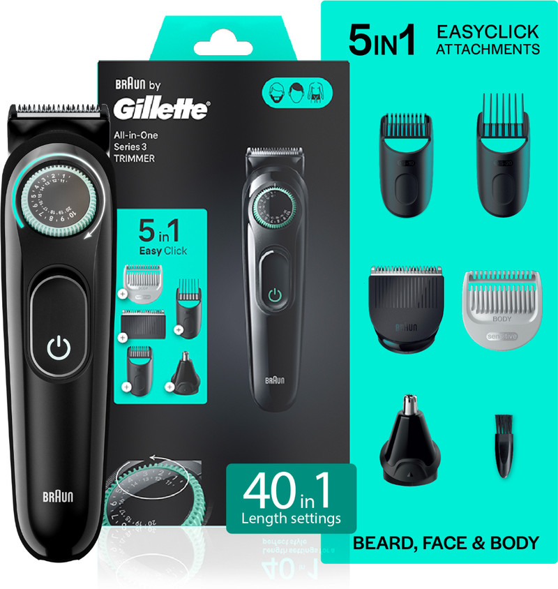 GILLETTEGillette AIO3 Trimmer 50 min  Runtime 40 Length Settings (Black)