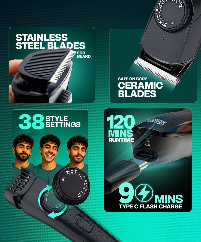 BOMBAY SHAVING COMPANY All Rounder-Beard and Body Groomer Fully Waterproof Trimmer 120 min Runtime 38 Length Settings (Black) - Image 3