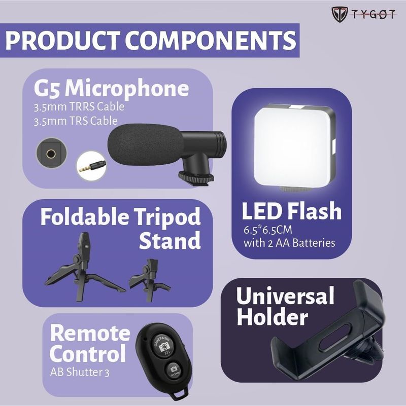Rosario AY-49 Vlogging Camera Kit with Mic and Tripod - Image 4